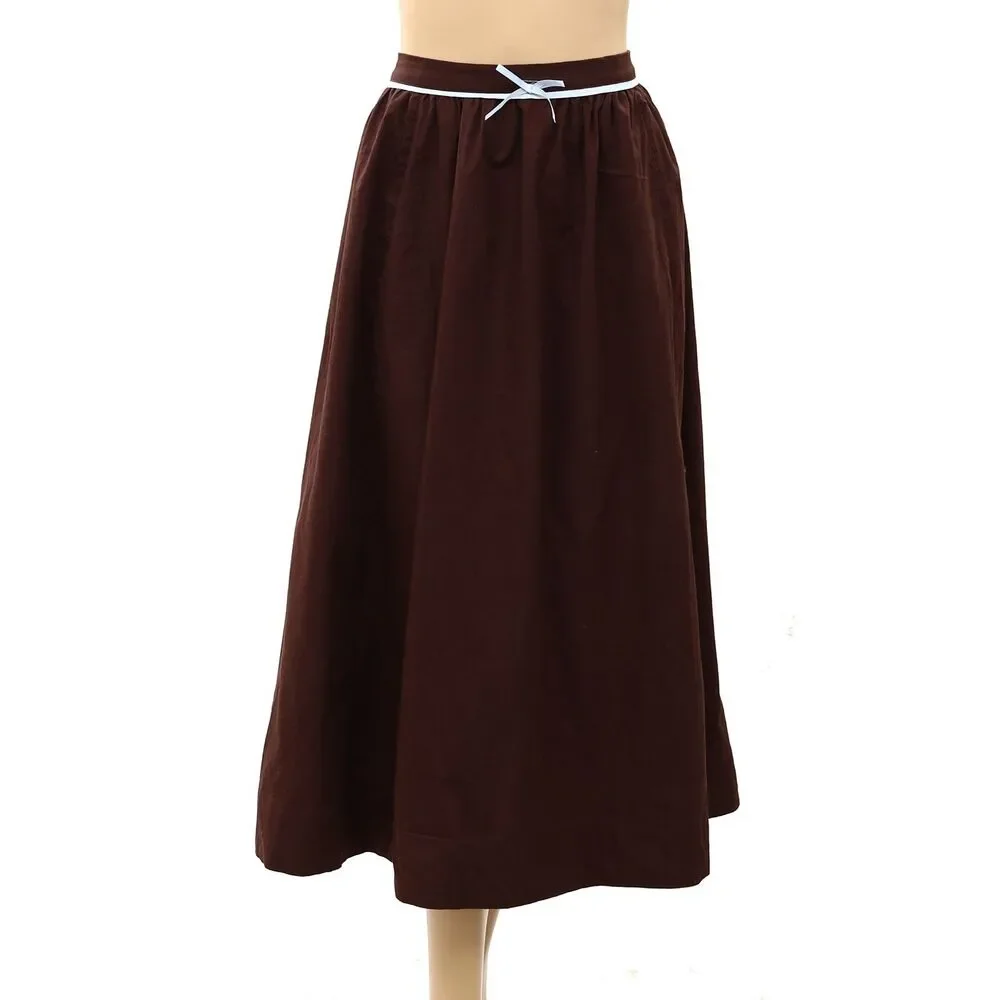 Free People Candy Cane Lane Women's Midi Skirt Pull-On Solid Brown XL 289027